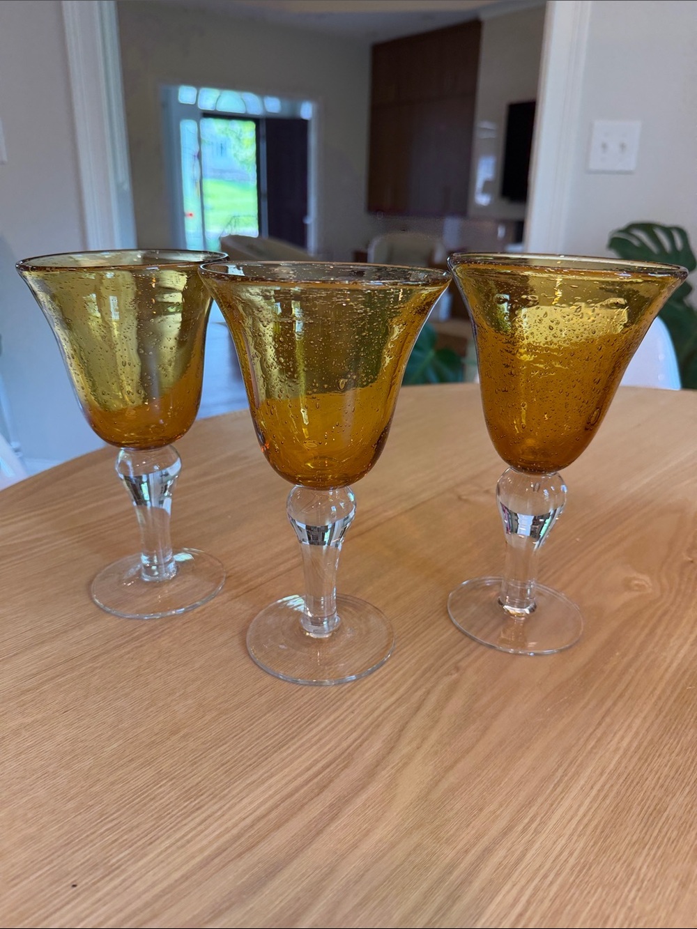 ARTLAND AMBER IRIS Hand Blown Water Goblets set of 3